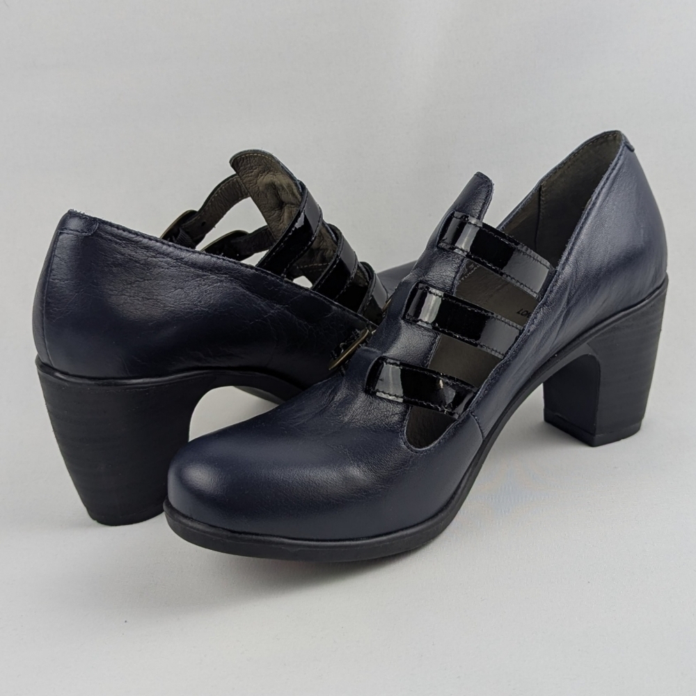 FLY London Kacy Ankle Boot Leather Buckle Straps Navy Black EU41 US 10-10.5 NWT - Picture 2 of 16